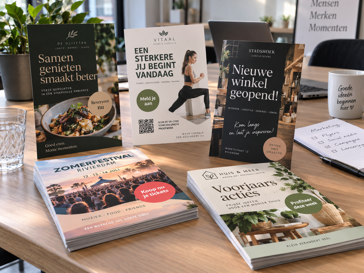 Verschillende professionele promotieflyers voor winkels horeca evenementen en campagnes