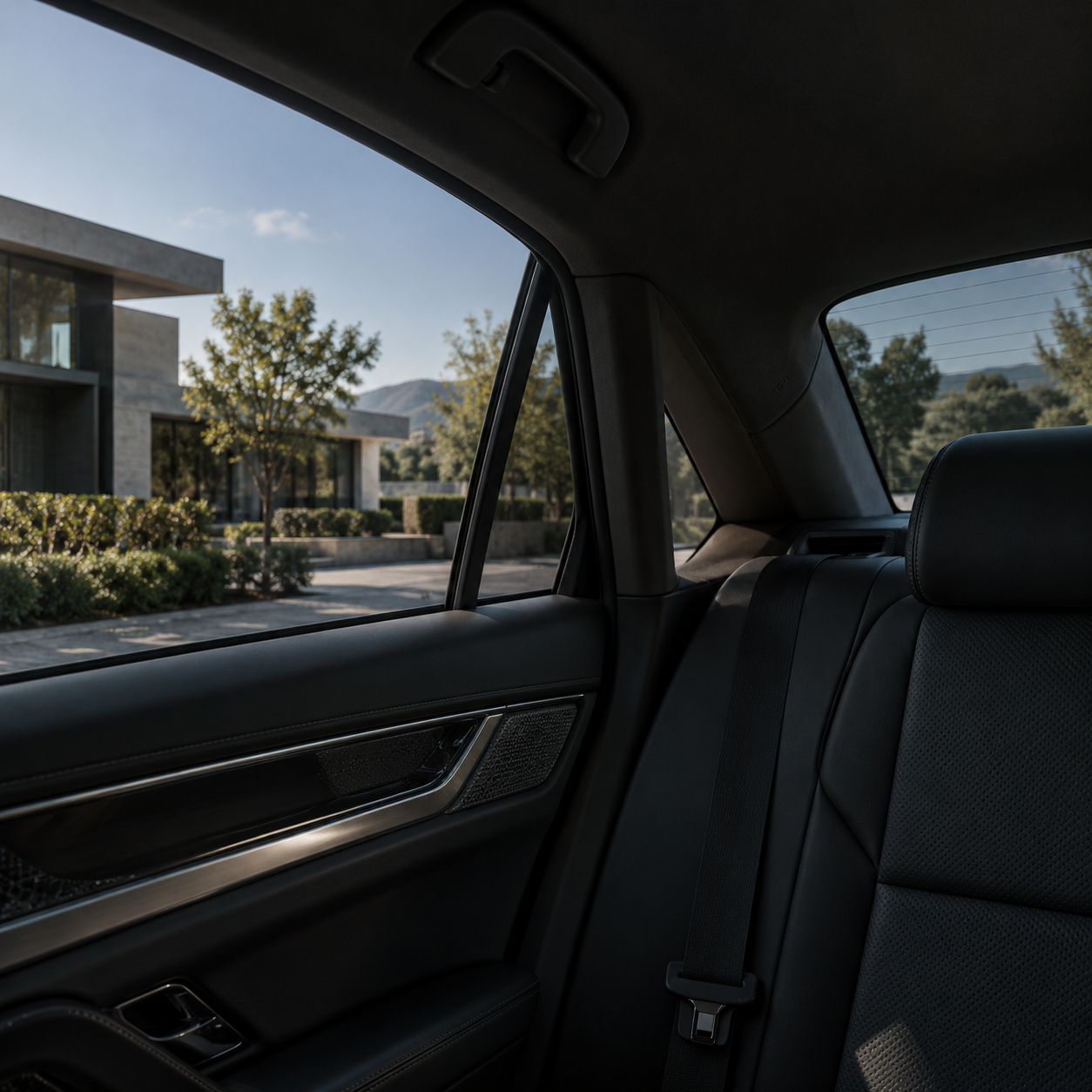 Uitzicht vanuit een auto door professioneel getinte autoruiten