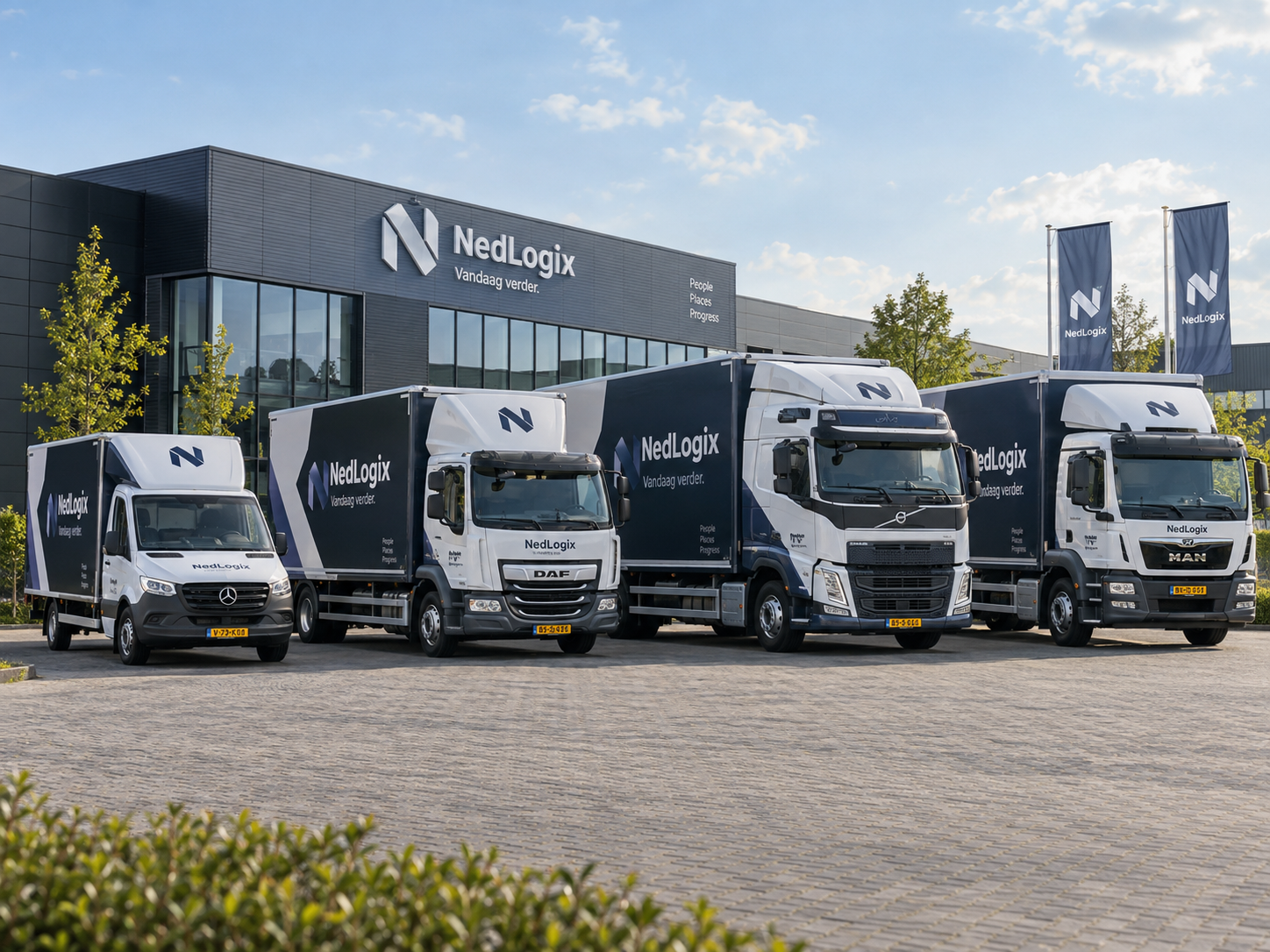 Wagenpark met verschillende bakwagens uitgevoerd in één herkenbare huisstijl