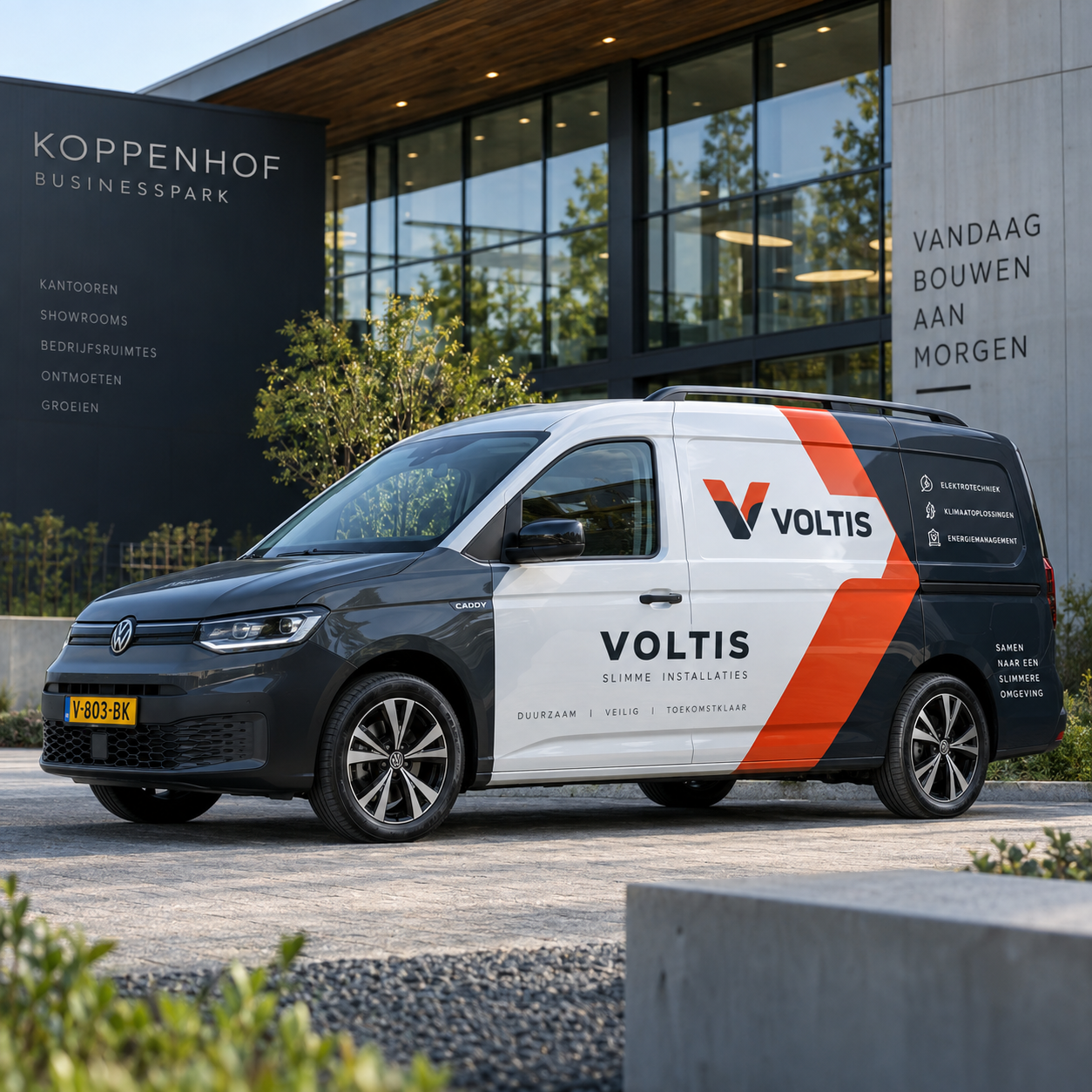 Volkswagen Caddy met opvallende partial wrap en sterke bedrijfsbranding