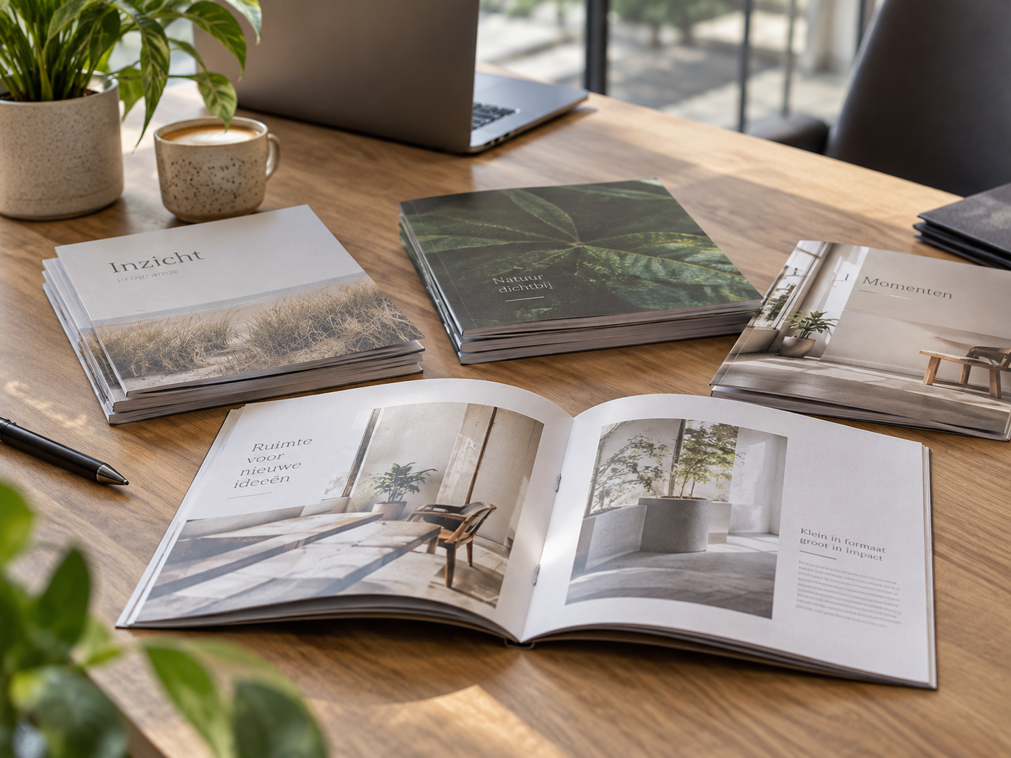 Geniete brochures en magazines op een professionele zakelijke werkplek