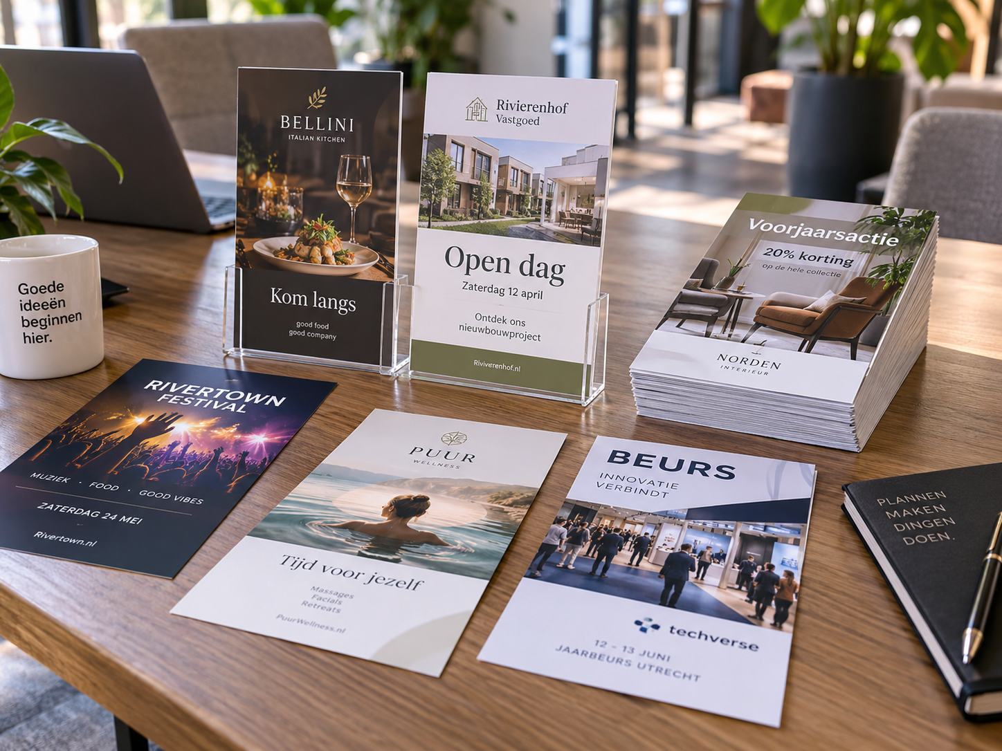 Professionele zakelijke flyers voor acties evenementen promoties open dagen beurzen en lokaal bereik