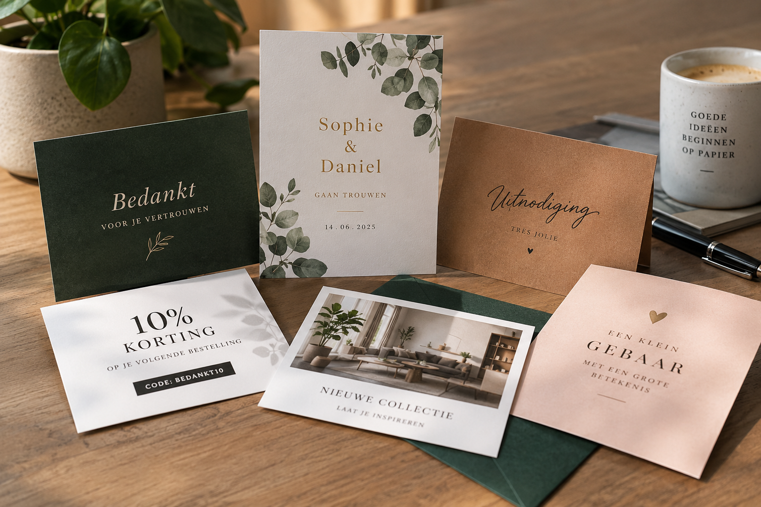 Professionele zakelijke kaarten voor uitnodigingen bedankmomenten acties direct mail en aankondigingen