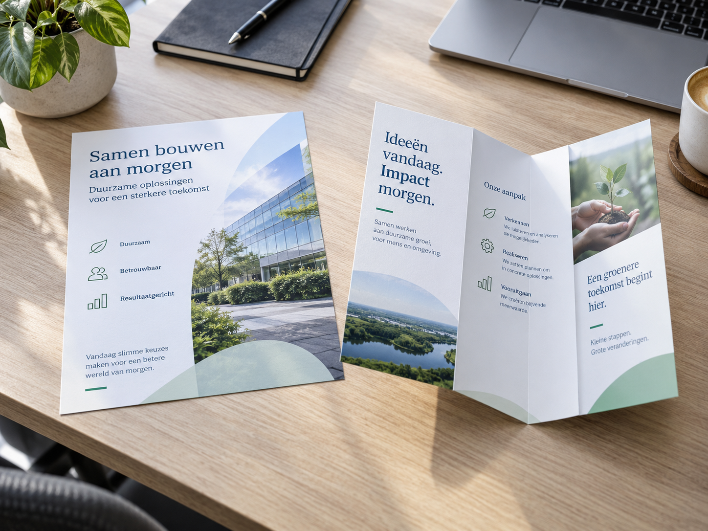 Professionele ongevouwen zakelijke flyer